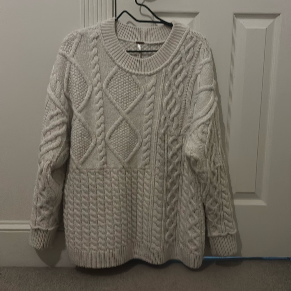 Free People Cable Knit Sweater White
